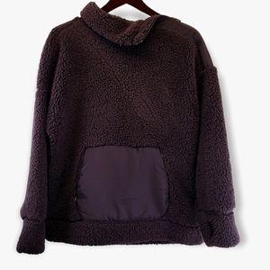 Te Verde Plush Sherpa Dark Purple Asymmetrical 1/4 Zip-up Kangaroo Pocket M